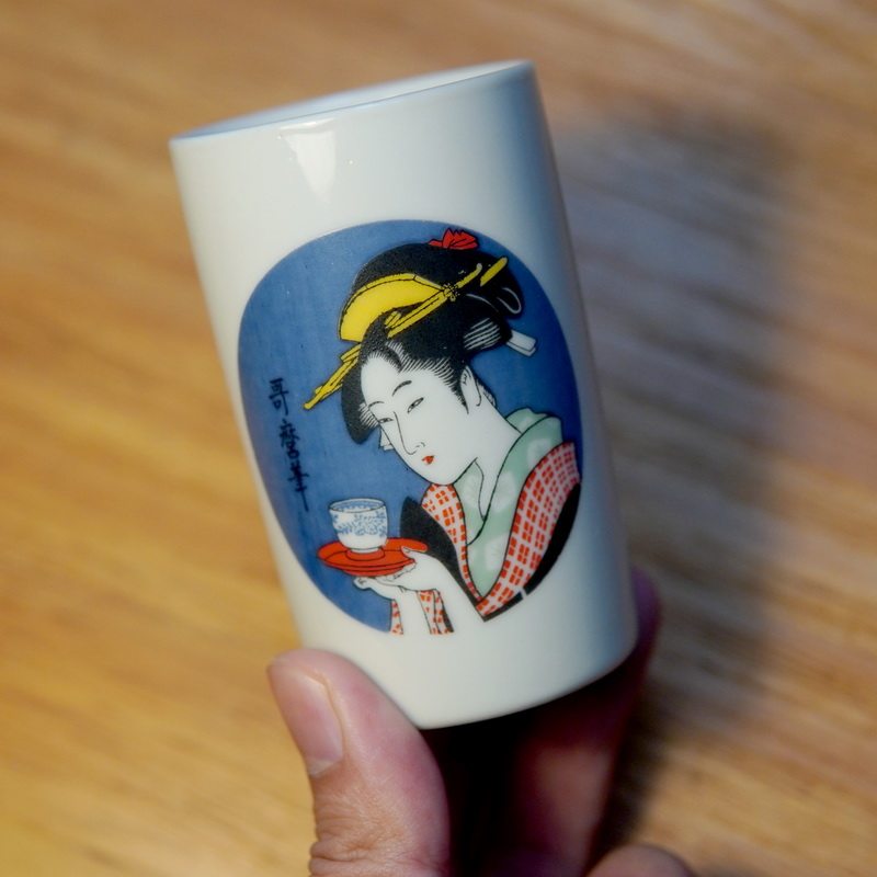 日本手绘画 哥麻吕笔 古风日式美女少女图案陶瓷杯子泡茶杯喝水杯