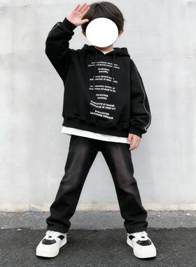 美式儿童黑灰色牛仔裤松紧腰显瘦潮2026春秋新款休闲裤ins风男童