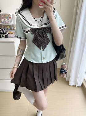 薄荷绿短袖款2026夏季新品水手服棕色裙套装jk中大童学院风ins女