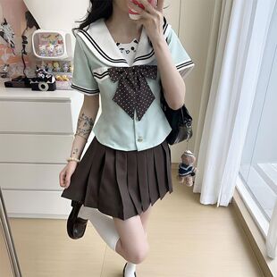 薄荷绿短袖款2026夏季新品水手服棕色裙套装jk中大童学院风ins女