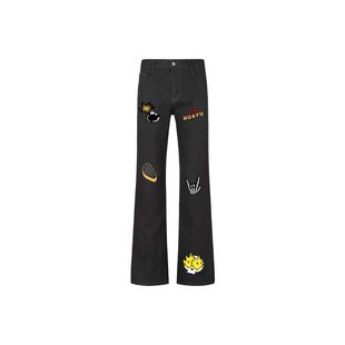 童装弯刀美式复古仿刺绣印花骷髅炸弹字母中大童牛仔裤秋冬新款男