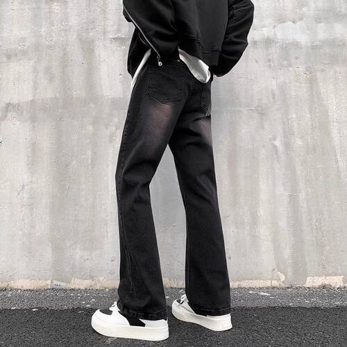 黑色渐变微喇牛仔裤男女夏季美式复古高街vibe直筒修身童装长裤子