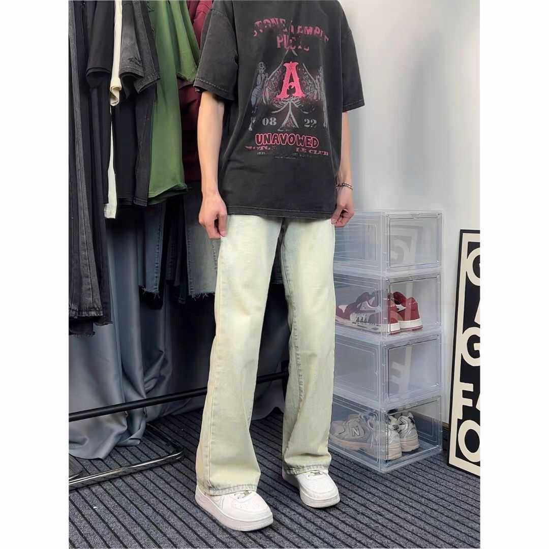 黄泥牛仔裤纽扣帅气男女童牛仔美式复古宽松休闲裤垂坠感百搭长裤