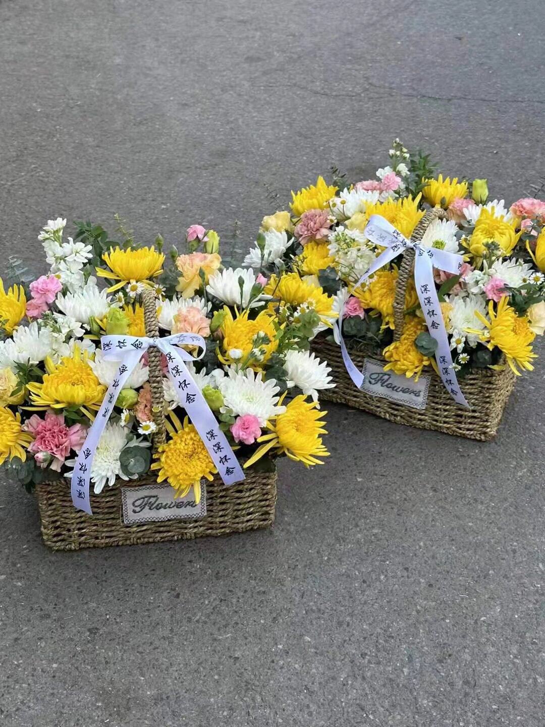 清明节白黄菊花混搭花蓝追悼会奠仪北京鲜花速递同城公墓祭扫祭祀