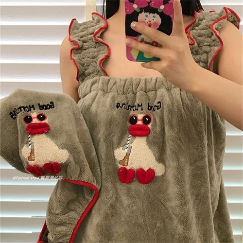 珊瑚绒加厚吸水成人洗澡裹巾浴裙