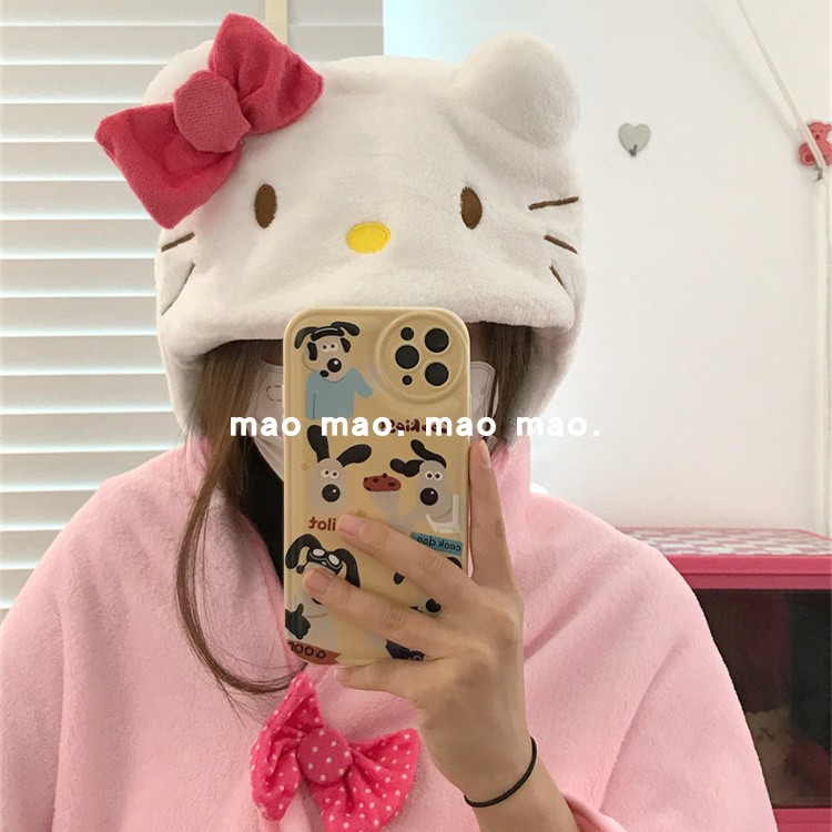 少女心可爱毛绒披肩毛毯宿舍保暖卡通凯蒂猫带帽子空调毯午睡毯子