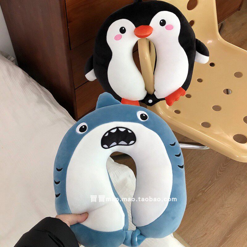 卡通企鹅鲨鱼U型护颈枕旅行睡觉