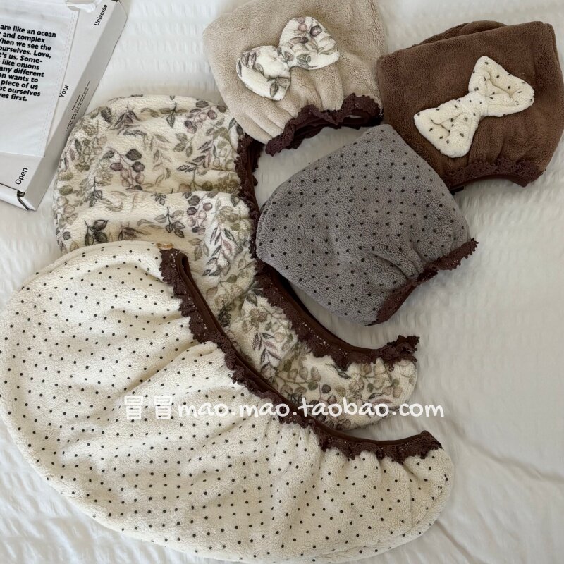 高级感蕾丝花边干发帽比纯棉吸水速干套头浴帽干发巾加厚不掉毛