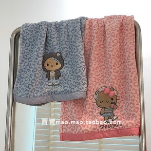 双利新款黑皮Kitty毛巾复古豹纹珊瑚绒强吸水速干洗澡毛巾不掉毛