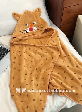 黄色圆点小豹子斗篷毛毯