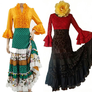 Flamenco弗拉门戈舞裙练习裙佛朗明哥蛋糕裙多层裙拼接裙来图订制