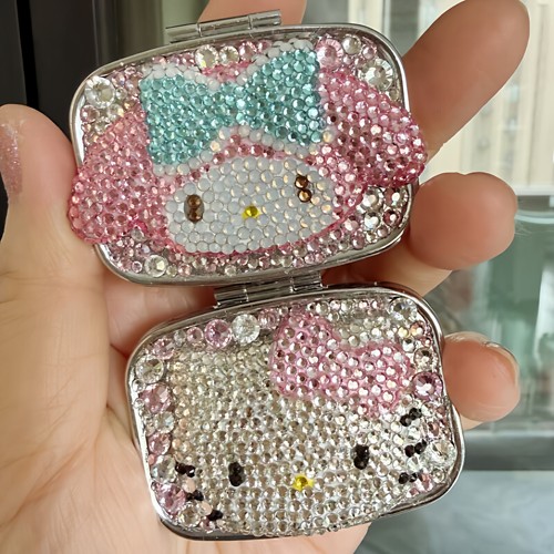 包邮手工贴钻重工随身携带药盒镜子多功能美乐蒂水钻饰品盒盒药