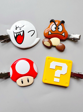 满38元包邮日单散货玛丽坏蘑菇小幽灵问号无痕对夹发夹刘海夹