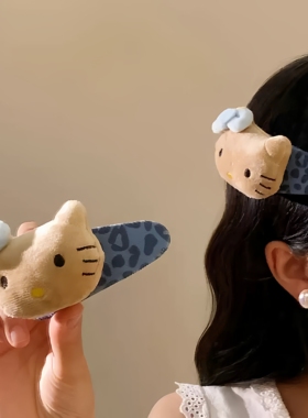 满38元包邮可爱豹纹kt猫发夹可爱卡通发卡甜酷少女猫咪侧边刘海夹