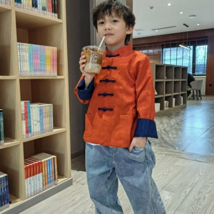 男童汉服品质感儿童唐装秋日氛围感美拉德撞色新中式国风提花外套
