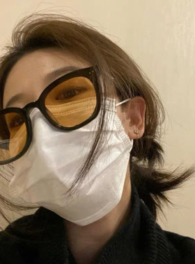 复古橘黄色墨镜女显瘦ins方框形