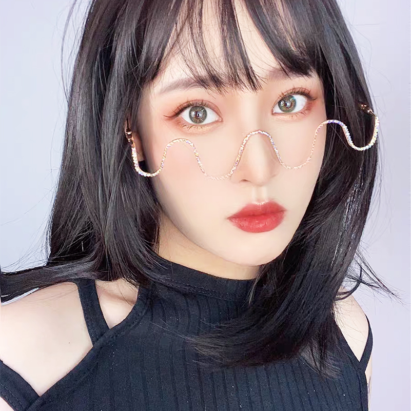 ins网红拍照眼镜半框架装饰波浪无镜片欧美凹造型超酷潮镜框男女