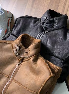 皮毛一体！机能风冬季立领男士羊羔绒皮棉衣D1900