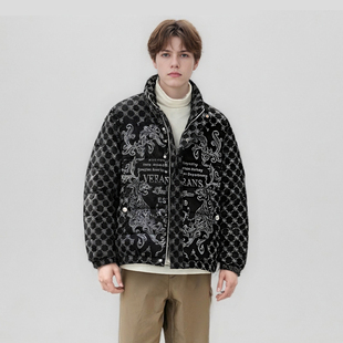 男士 时尚 立领防风防污羽绒服F1012 90白鸭绒冬季 三防免洗激光印花