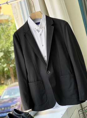 无痕压胶 弹力抗皱免烫 春秋季男士一粒扣黑色休闲西装外套D2625