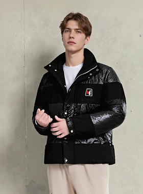90白鸭绒 冬季时尚拼接立领男士短款羽绒服厚保暖防寒外套F932