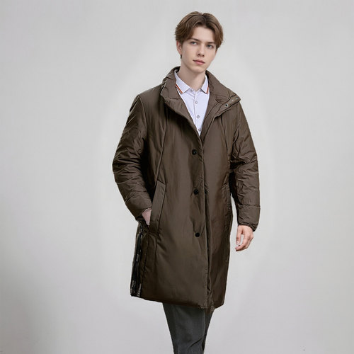 高蓬松90白鸭绒 两侧开叉立体剪裁男士立领中长款羽绒服外套F998