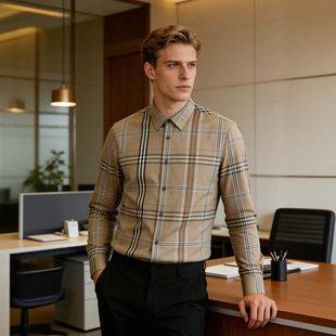 英伦格子春季 时尚 男士 休闲长袖 衣A3083 全压胶无痕 衬衫 免烫抗皱