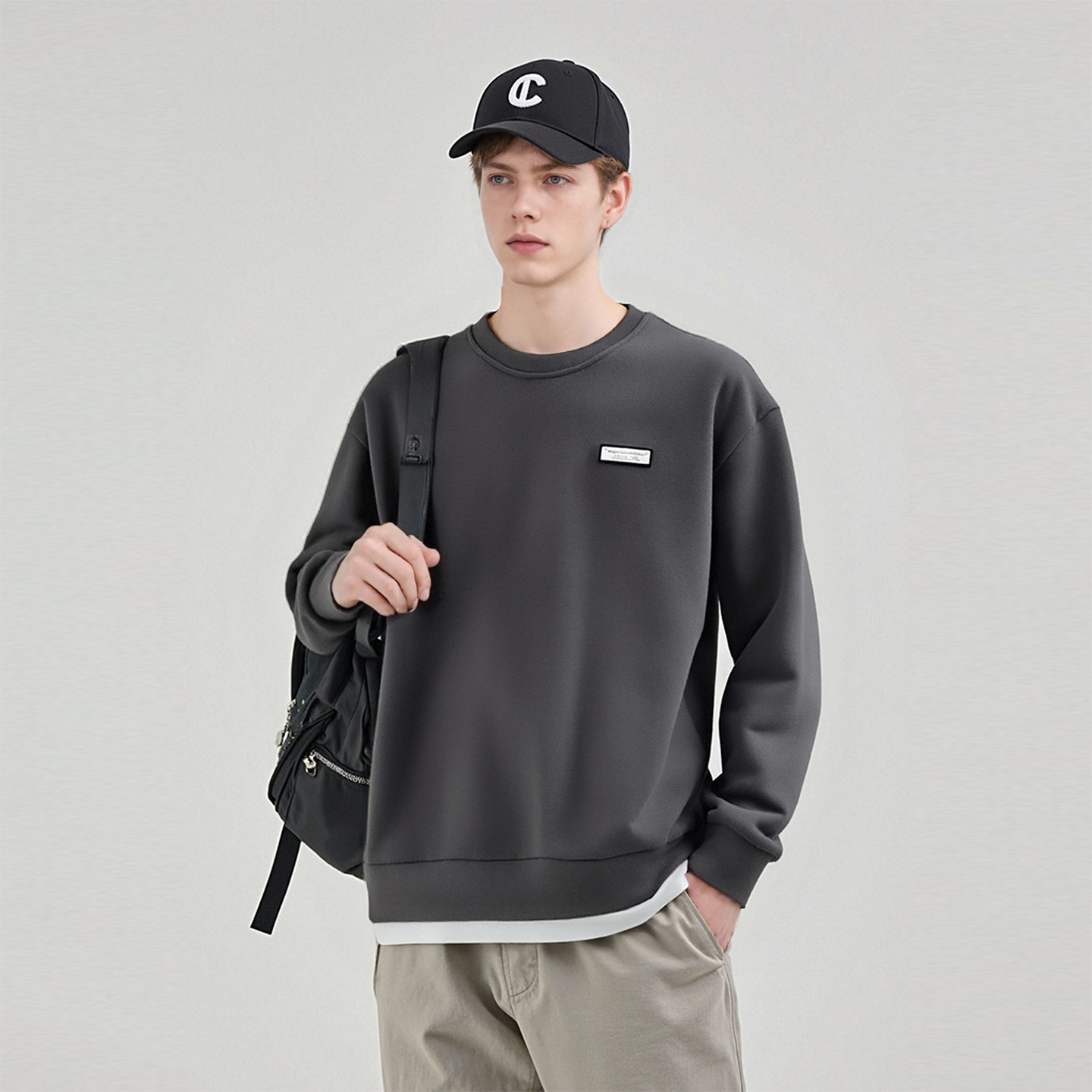 高端纳米绒 双织加厚 秋冬季假两件男士宽松阔版长袖卫衣A2789