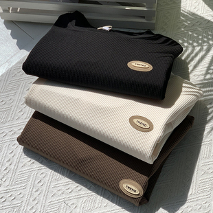 高弹力纯色简约男女士休闲长袖 小标 卫衣内搭A3036 时尚 肌理纹