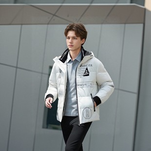 男士 免洗防水防污 时尚 冬季 连帽羽绒服保暖厚外套F931 90白鸭绒
