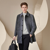 翻领商务中长男羊绒大衣G0019 冬季 复古人字纹 高克重羊毛双面呢