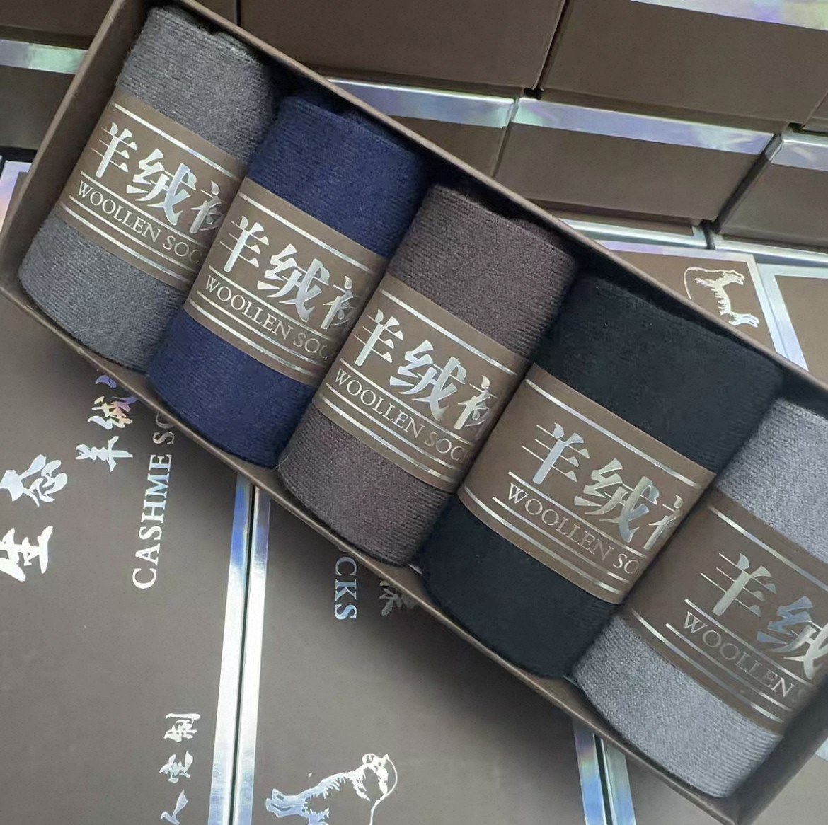 一盒5双 羊绒袜 冬季加厚保暖舒适男士中筒袜羊毛袜子PC439