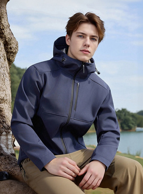 迪家同款 内里面膜绒 三防科技连帽男女士加绒软壳冲锋衣冬D2778