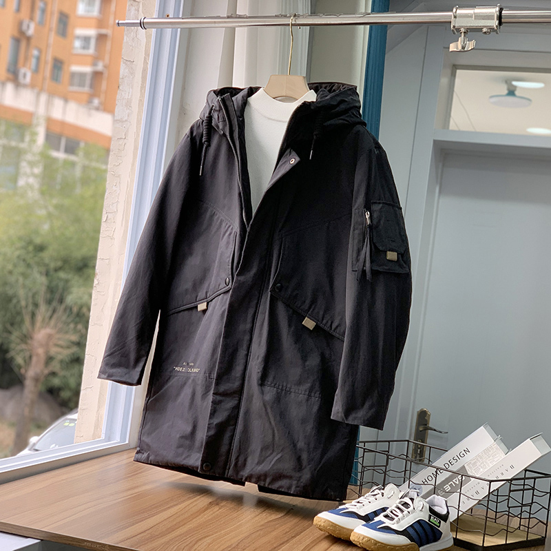 高端货！90白鸭绒！连帽工装中长款羽绒服男冬季潮流时尚外套F838