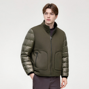 立领休闲羽绒服冬季 柔软保暖男士 防寒外套F1097 摇粒绒拼接 鹅绒