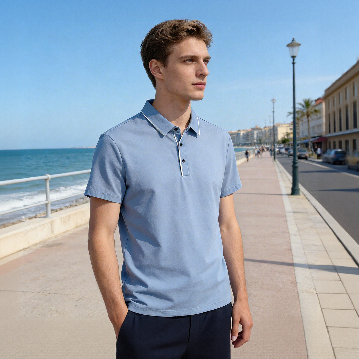 高端压胶 四面弹力透气舒适 春夏男士纯色翻领POLO衫短袖T恤B3620