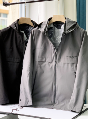 轻户外三防面料！简洁大气！春秋休闲连帽可拆卸男夹克外套D2196