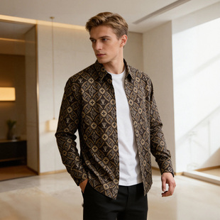 激光印花 春夏季 休闲男士 轻奢风 衬衫 时尚 长袖 A2839 弹力抗皱免烫