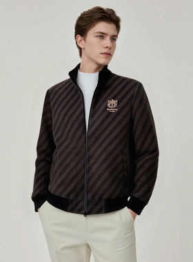 轻奢 雪尼尔面料 时尚刺绣 秋冬季条纹加厚男士棉衣服外套D2247