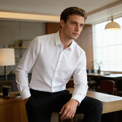 意系奢品 佛家原单 线下1300+  经典白色男士商务长袖衬衣衫A2881