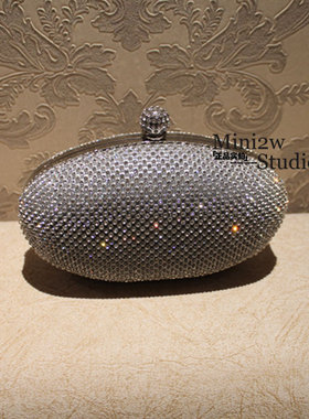 椭圆蛋形迷你奢华水钻手拿包结婚礼服搭配晚宴包婚礼钻包斜挎包