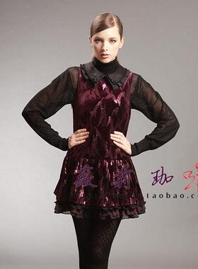 清！薇莉珈【兰mi雅】女装 亮片丝绒拼接背心连衣裙Y808