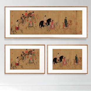 新中式后现代装饰画玄关客厅入门虢国夫人游春图酒店挂画国风禅意