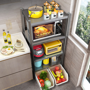 不锈钢厨房置物架落地多层微波炉收纳架子橱柜储物架用品家用大全