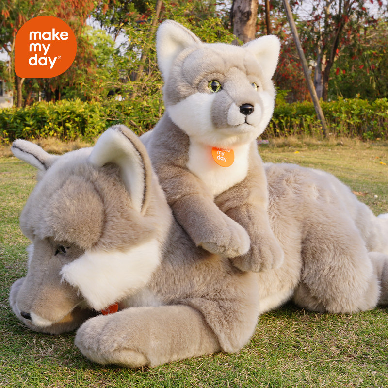 仿真动物灰色赤狐公仔狐狸形玩偶睡觉抱枕玩偶摆件儿童生日礼物