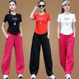 新款 曳鬼步舞健身阔脚裤 跳舞衣女广场舞蹈服装 春夏季 运动套装 时尚