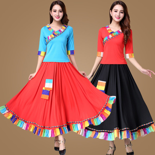新款 舞蹈演出服藏族大摆裙长裙女表演衣春夏季 套装 民族广场舞服装