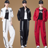 女跳舞 运动新款 休闲拉链外套健身曳步舞蹈服广场舞服装 套装 宽松裤