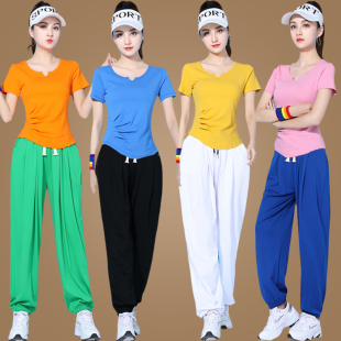 新款 杨丽萍短袖 春夏季 广场舞服装 跳舞衣健身操舞蹈服上衣 运动套装