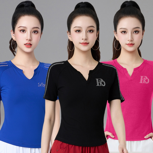 广场舞烫钻运动舞蹈服T恤巨好看